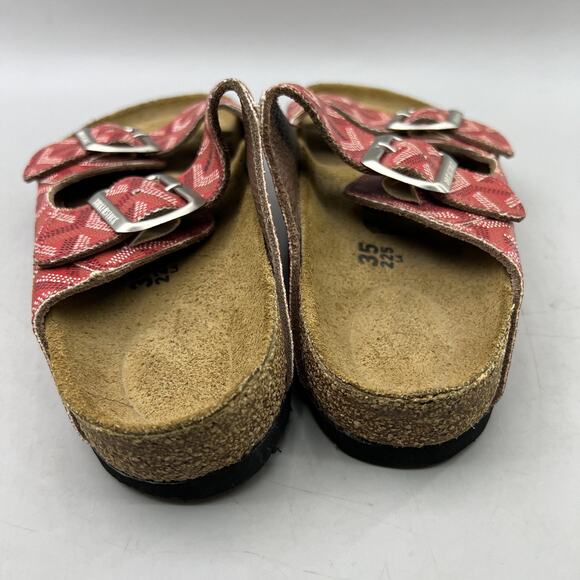 Birkenstock Arizona Sandals Women Size 4 Red Goyard Print Two Strap Buckle Shoes - Picture 4 of 9